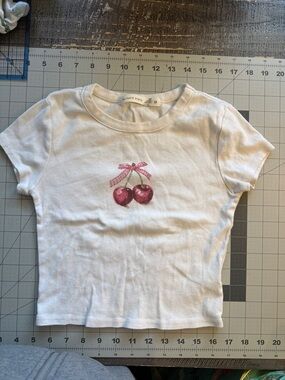 Altar'd State White Tee with Pink Cherry Graphic